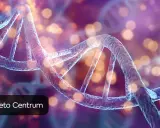 DNA helix w tle rozmytych świateł. Czy wiesz, co to autofagia i jak wpływa na organizm? Keto Centrum.