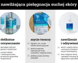 Pielęgnacja suchej skóry: płyn micelarny, maska nawilżająca i serum. Pomaga zwalczyć suchą skórę na twarzy.