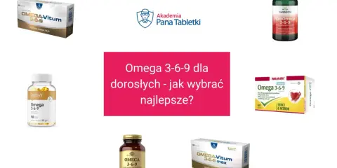 Różne suplementy diety z kwasami omega 3-6-9, w tym OMEGA-Vitum, OstroVit, Swanson i Walmark.