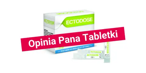 Opakowanie i ampułki Ectodose z ektoiną. Pan Tabletki poleca ten produkt.
