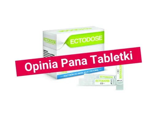 Opakowanie i ampułki Ectodose z ektoiną. Pan Tabletki poleca ten produkt.
