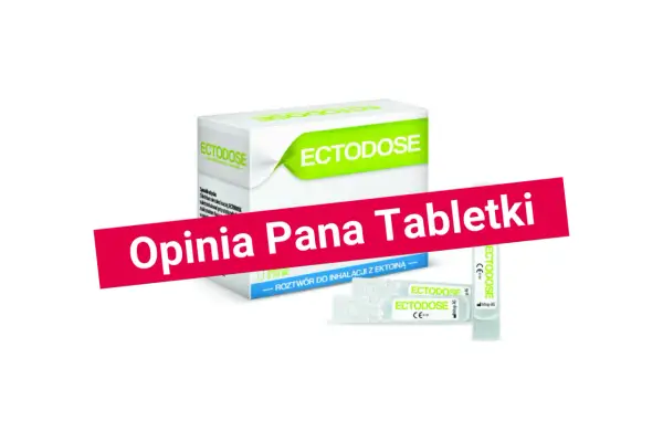Opakowanie i ampułki Ectodose z ektoiną. Pan Tabletki poleca ten produkt.